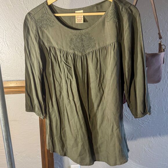Faded Glory Olive Green Tunic Top with Embroidery - Picture 1 of 5